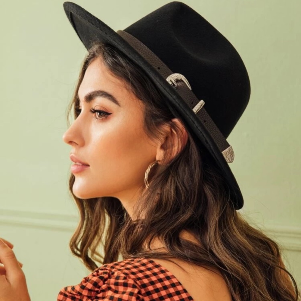 Belt Buckle Black Stylish Fedora Hat